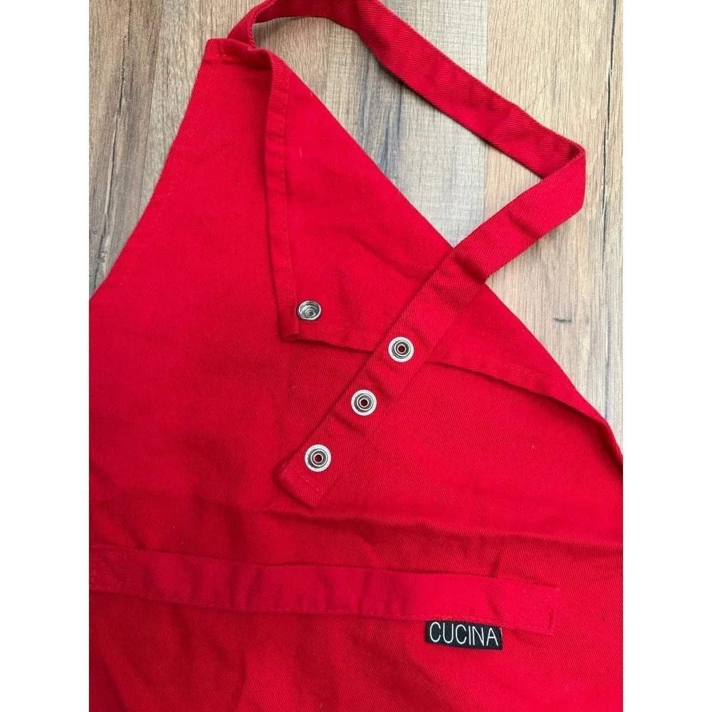 Cucina by Harman Red Cotton Kitchen Apron Adjustable Bib Chef Cooking Baking BBQ